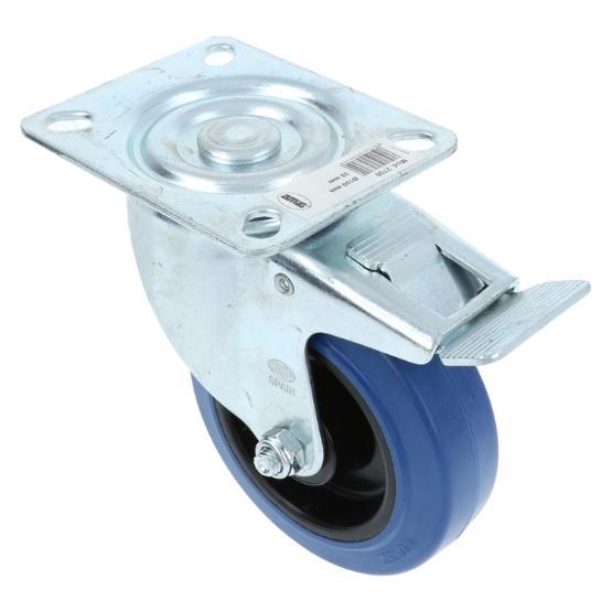 Zwenkwiel met rem en bevestigingsplaat verzinkt met blauwe, Doe-het-zelf en Verbouw, Zwenkwielen, Verzenden