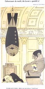 Spotprent met Hitler en Goering die Hjalmar Schacht intim..., Verzenden