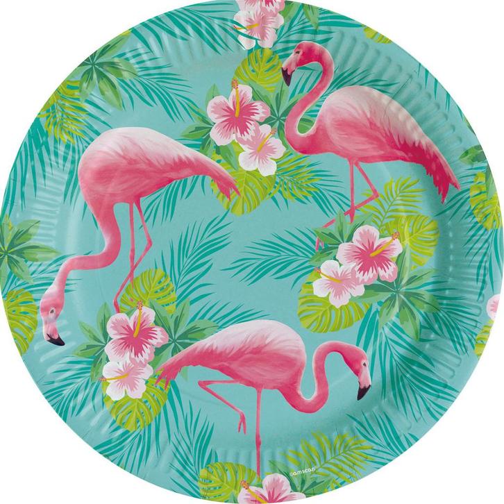 Hawaii Borden Flamingo Paradise 23cm 8st, Hobby en Vrije tijd, Feestartikelen, Nieuw, Verzenden