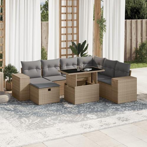 vidaXL 8-delige Loungeset met kussens poly rattan beige, Tuin en Terras, Tuinsets en Loungesets, Loungeset, Nieuw, Rotan, Verzenden