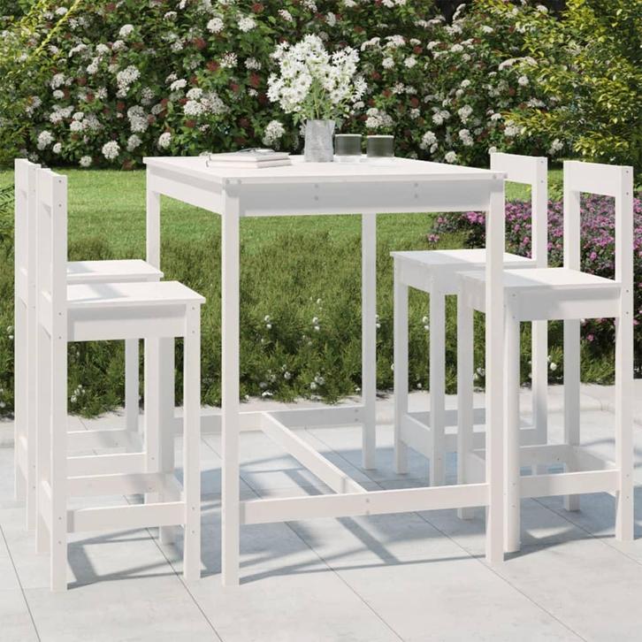 vidaXL 5-delige Barset massief grenenhout wit, Tuin en Terras, Tuinsets en Loungesets, Nieuw, 5 zitplaatsen, Verzenden
