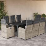 vidaXL 9-delige Tuinset met kussens poly rattan lichtgrijs, Nieuw, 8 zitplaatsen, Tuinset, Verzenden