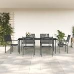 vidaXL 7-delige Tuinset textileen en staal zwart, Verzenden, 6 zitplaatsen, Nieuw, Rvs