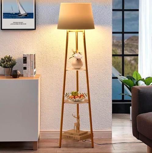 Moderne Driepoot LED Vloerlamp – Staande Lamp met Planken, Huis en Inrichting, Lampen | Vloerlampen, Nieuw, 150 tot 200 cm, Verzenden