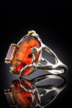 Barnsteen - Zilver - Ring - Organisch Ontwerp