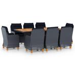 vidaXL 9-delige Tuinset met kussens poly rattan donkergrijs, Nieuw, 8 zitplaatsen, Tuinset, Verzenden