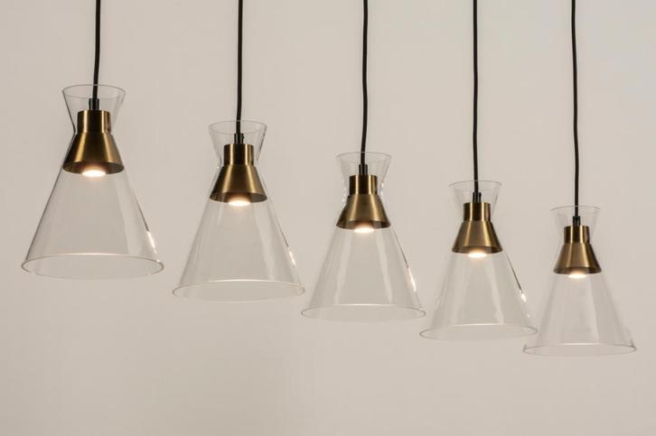 Rietveld Hanglampen - Zwart, Brons, Transparant - Glas, Meta, Huis en Inrichting, Lampen | Hanglampen, Verzenden