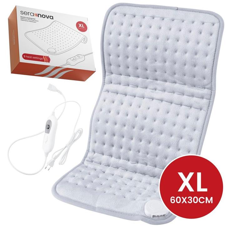 Seranova Elektrisch Warmtekussen - 60x30 cm - Lichtgrijs, Huis en Inrichting, Woonaccessoires | Kussens, Rechthoekig, Grijs, Zo goed als nieuw