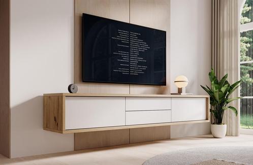 Meubella TV-Meubel Fortunato wit eiken 180 cm lades, Huis en Inrichting, Kasten | Televisiemeubels, 150 tot 200 cm, 25 tot 50 cm