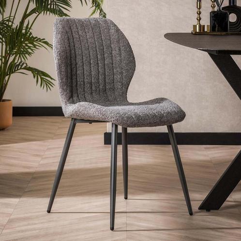 *WOONWINKEL* Boucle Eetkamerstoel Grijs Met Strepen, Huis en Inrichting, Stoelen, Grijs, Nieuw, Verzenden