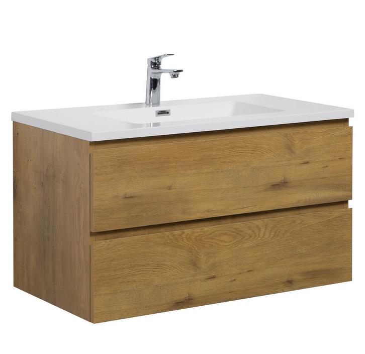Badkamermeubel Set Angela 90 cm Eiken Badmeubel, Huis en Inrichting, Badkamer | Badkamermeubels, Nieuw, Wastafelkast, Verzenden