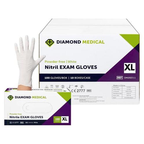 Diamond Medical handschoen nitril poedervrij wit XL | 100 st, Huis en Inrichting, Schoonmaakartikelen, Verzenden
