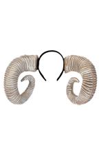 Haarband Hoorns Wit Bruin Diadeem Demon Duivel Ram Bok Schaa, Ophalen of Verzenden, Nieuw, Halloween, Accessoires