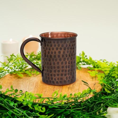 Puur koperen mok gehamerd antique – 400 ml (150 g; zware, Huis en Inrichting, Keuken | Servies, Ophalen of Verzenden