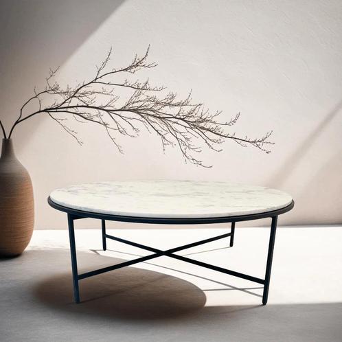 Marbellous Ronde Salontafel Wit Marmer – Showroommodel €299, Huis en Inrichting, Tafels | Salontafels, 50 tot 100 cm, Rond, Zo goed als nieuw