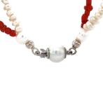 Vintage bloedkoraal en parel collier met zilveren sluiting, Ophalen of Verzenden, Nieuw