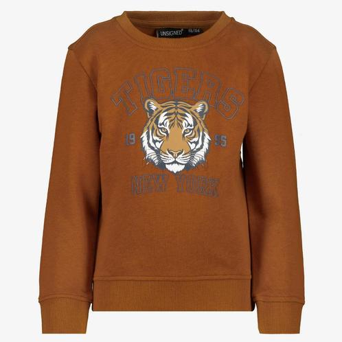 Unsigned jongens sweater bruin met tijger maat 98, Kleding | Dames, Truien en Vesten, Nieuw, Verzenden