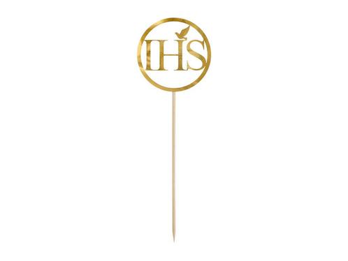 Taarttopper Communie IHS Goud 22cm, Hobby en Vrije tijd, Feestartikelen, Nieuw, Verzenden