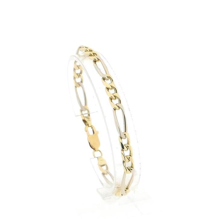 Bicolor gouden Figaro schakel armband; 20,5 cm (witgoud), Sieraden, Tassen en Uiterlijk, Armbanden, Overige kleuren, Gebruikt