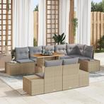 vidaXL 9-delige Tuinbankenset met kussens poly rattan beige, Verzenden, Nieuw, Rotan