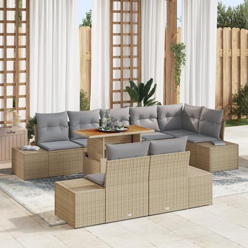 vidaXL 9-delige Tuinbankenset met kussens poly rattan beige, Tuin en Terras, Tuinsets en Loungesets, Nieuw, Rotan, Verzenden