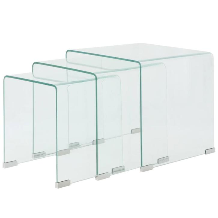 vidaXL Bijzettafel set 3-dlg transparant gehard glas, Huis en Inrichting, Tafels | Salontafels, Nieuw, Minder dan 50 cm, Glas