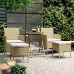 vidaXL 5-delige Bistroset poly rattan en gehard glas beige, Tuin en Terras, Tuinsets en Loungesets, Verzenden, Nieuw, Rotan