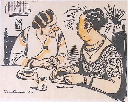 Spotprent over de meningen van welvarende huisvrouwen, Antiek en Kunst, Kunst | Litho's en Zeefdrukken, Verzenden