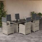 vidaXL 7-delige Tuinset met kussens poly rattan grijs, 6 zitplaatsen, Nieuw, Tuinset, Verzenden