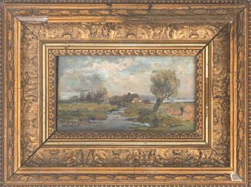 Willem de Zwart (1862-1931) Poldersloot boerenhuis en figuur beschikbaar voor biedingen