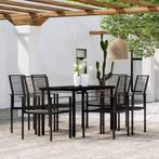vidaXL 7-delige Tuinset zwart, Verzenden, 6 zitplaatsen, Nieuw, Rvs