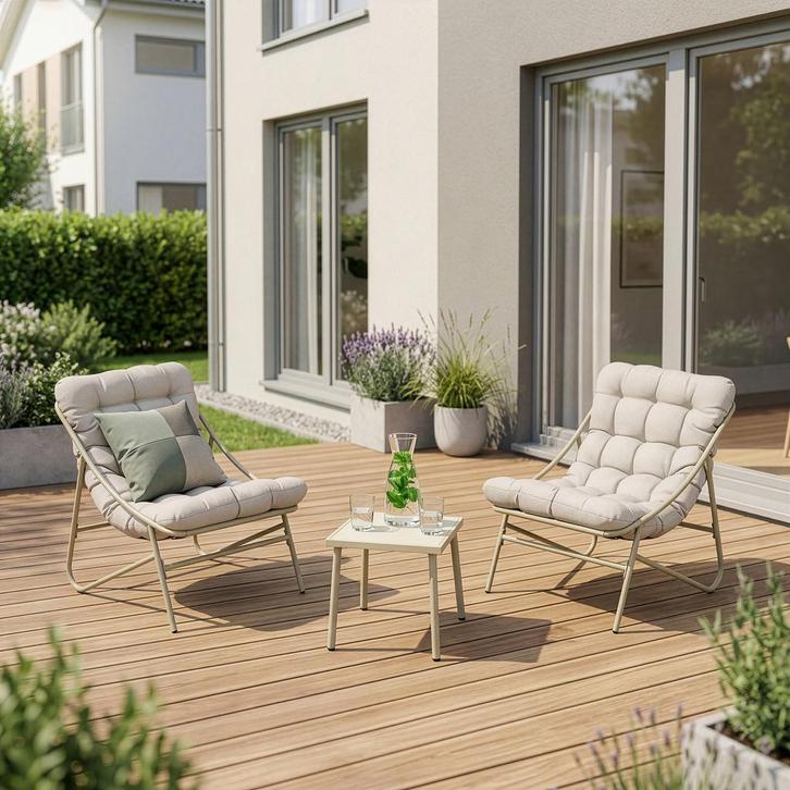 Tuinmeubelset Trölleping 3-delige tuinset beige [en.casa], Tuin en Terras, Tuinsets en Loungesets, Verzenden