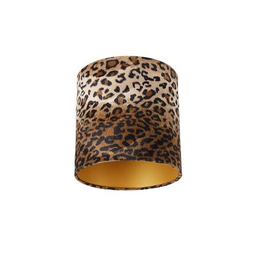 Velours lampenkap luipaard dessin 25/25/25 gouden binnenkant, Huis en Inrichting, Lampen | Lampenkappen, Minder dan 25 cm, Overige vormen