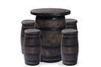 Barrel-set – 1 wijnvat-statafel + 4 barkrukken | Houtlook, Huis en Inrichting, Barkrukken, Ophalen of Verzenden, Nieuw, Kunststof