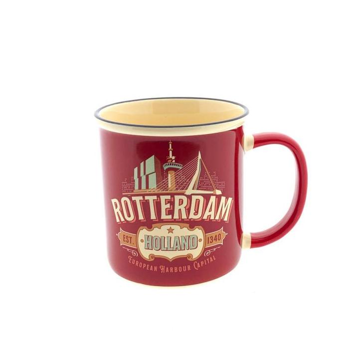 Beker - Mok vintage Rotterdam City bikes rood - keramiek inc, Kleding | Heren, Schoenen, Nieuw, Ophalen of Verzenden