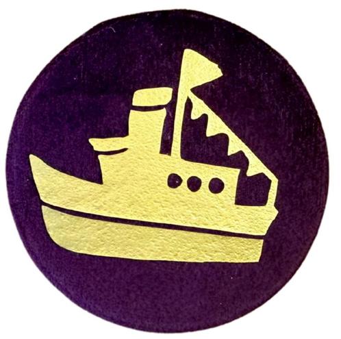 Baretspeld / button met de stoomboot paars, Diversen, Sinterklaas, Nieuw, Ophalen of Verzenden