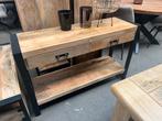 Nieuwe Sidetable Britt mangohout metaal zwart GOEDKOOP 150, Overige houtsoorten, 100 tot 150 cm, Verzenden, Nieuw