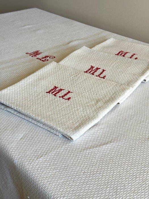 Franse huislinnen. Dik damast linnen tafelkleed met, Antiek en Kunst, Antiek | Kleden en Textiel