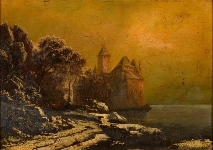 Onbekende kunstenaar - Kasteel in besneeuwd landschap, Antiek en Kunst, Kunst | Schilderijen | Klassiek