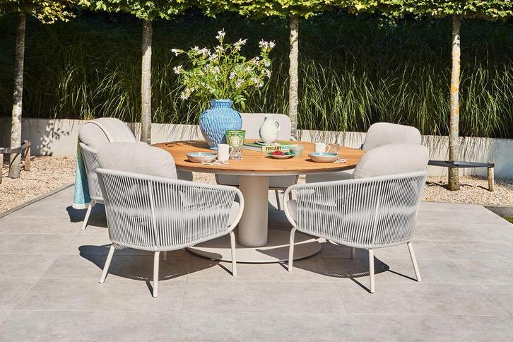 Suns Dolce/Grado low dining ronde tuinset -6-delig | KORTING, Tuin en Terras, Tuinsets en Loungesets, Tuinset, Nieuw, Hout, Verzenden