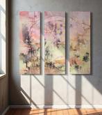 Abstract schilderij in roze, beige, geel en paars – modern k, Verzenden, Nieuw