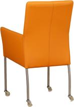 Oranje leren moderne eetkamerstoel - poot rond rvs met wiel, Nieuw, Leer, Ophalen of Verzenden, Eén