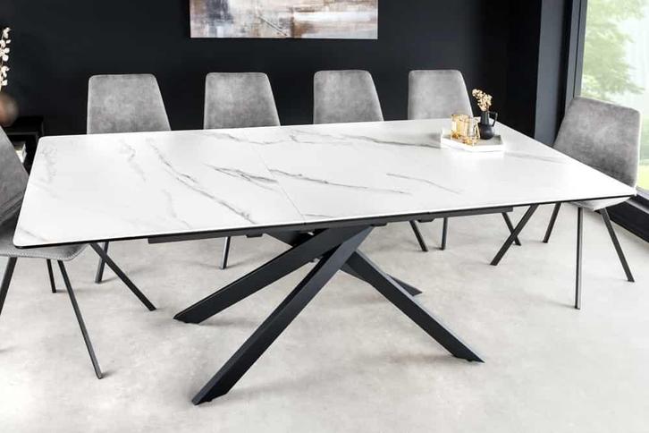 Uitschuifbare eettafel ALPINE 160-200cm wit keramiek marmer, Huis en Inrichting, Tafels | Eettafels, Ophalen of Verzenden