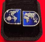 Prachtige manchetknopen van 925 zilver met wereldkaart en, Antiek en Kunst