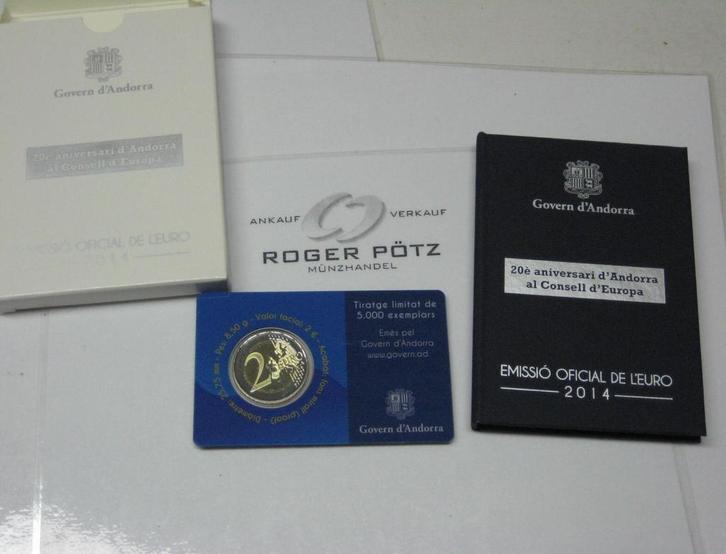 2 Euro Andorra 2014 Europarat polierte Platte Pp proof Ovp, Postzegels en Munten, Munten | Europa | Euromunten, Verzenden