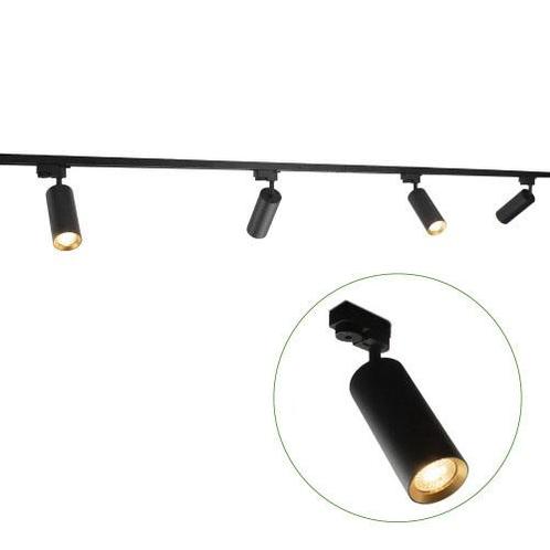 LED 1-fase Rails Zwart met gouden ring 2 meter Inclusief 4, Huis en Inrichting, Lampen | Plafondlampen, Ophalen of Verzenden