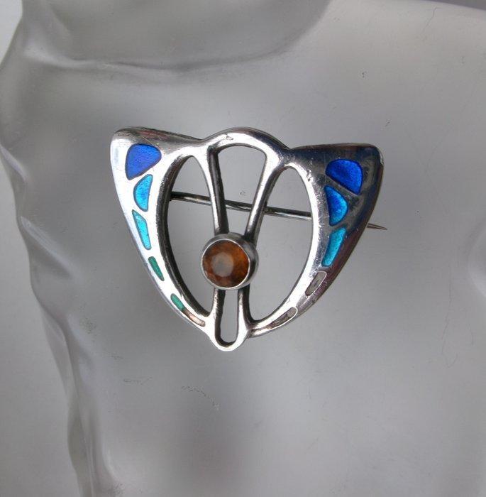 Zilver, emaille - Broche - Jugendstil, Antiek en Kunst, Kunst | Designobjecten