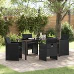 vidaXL 5-delige tuin eetset met kussens in zwart poly rattan, Tuin en Terras, Verzenden, Nieuw, Rotan