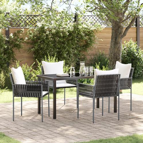 vidaXL 5-delige Bruine Tuin Eettafelset met Kussens in Poly, Tuin en Terras, Tuinsets en Loungesets, Nieuw, Rotan, Verzenden