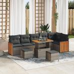 vidaXL 9-delige tuinset met kussens - grijs poly rattan en, Verzenden, Nieuw, Rotan, Tuinset